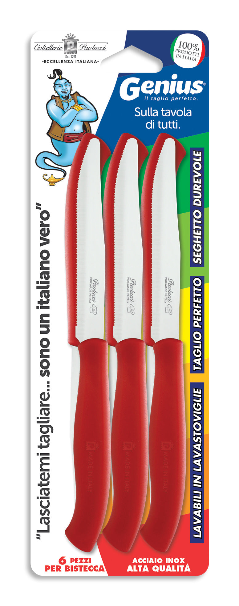 Coltellerie Paolucci Set 6 coltelli per bistecca lama seghettata cm.11 GENIUS