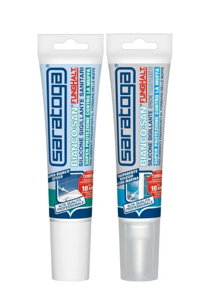 Saratoga Silicone Antimuffa specifico per sanitari, bagni e cucine BiancoSan