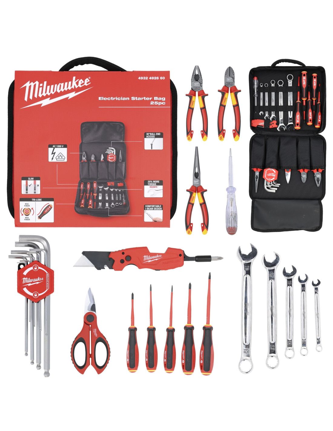 Borsa con 25 utensili da elettricista Milwaukee