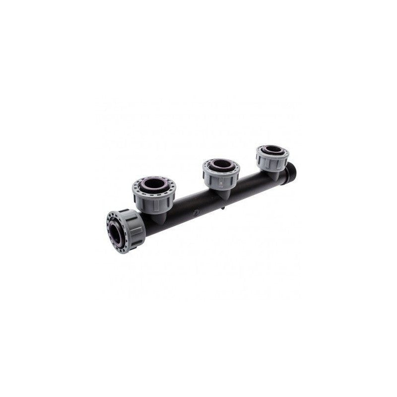 Collettore lineare per irrigazione preassemblato a 3 uscite misura 1" con ghiera