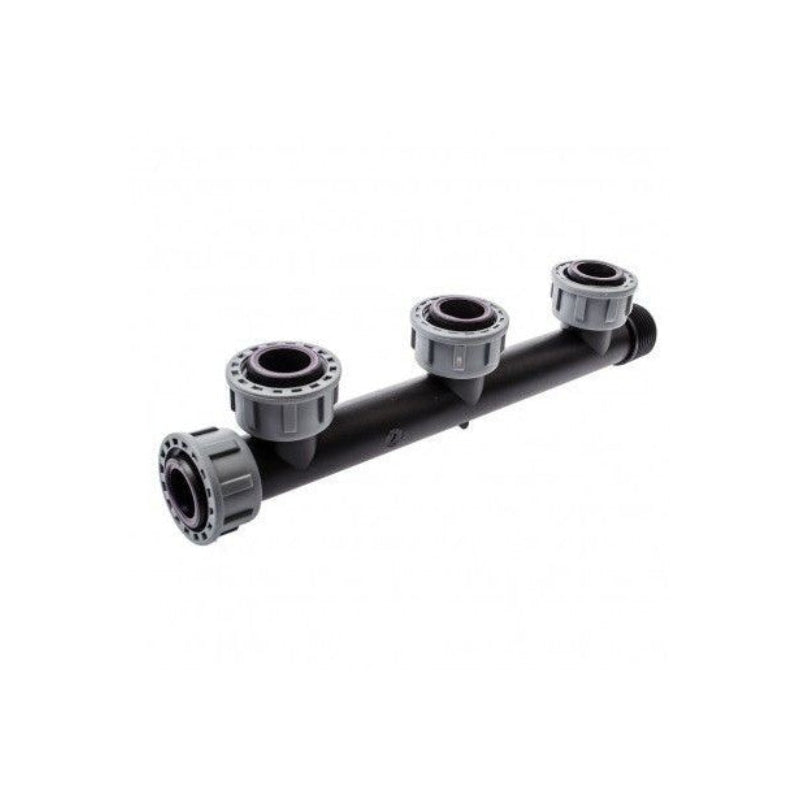 Pre-assembled 3-outlet linear irrigation manifold, size 1" with ring nut