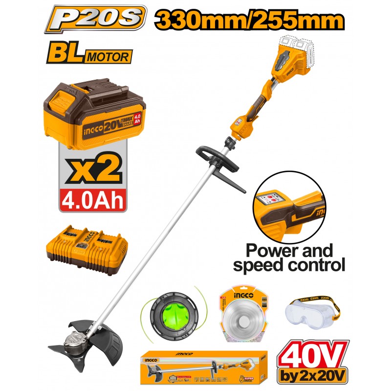 INGCO 40V Brush Cutter with 2 x 4.0Ah Batteries