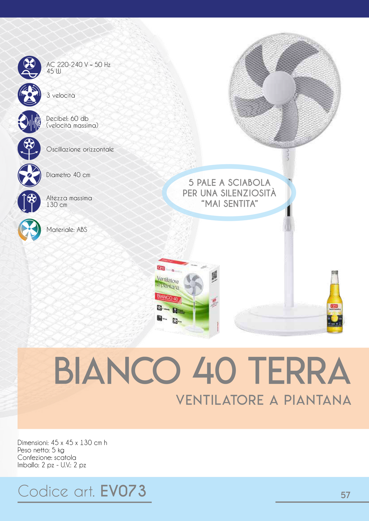 Ventilatore a piantana 5 pale 3 velocità - ø40cm