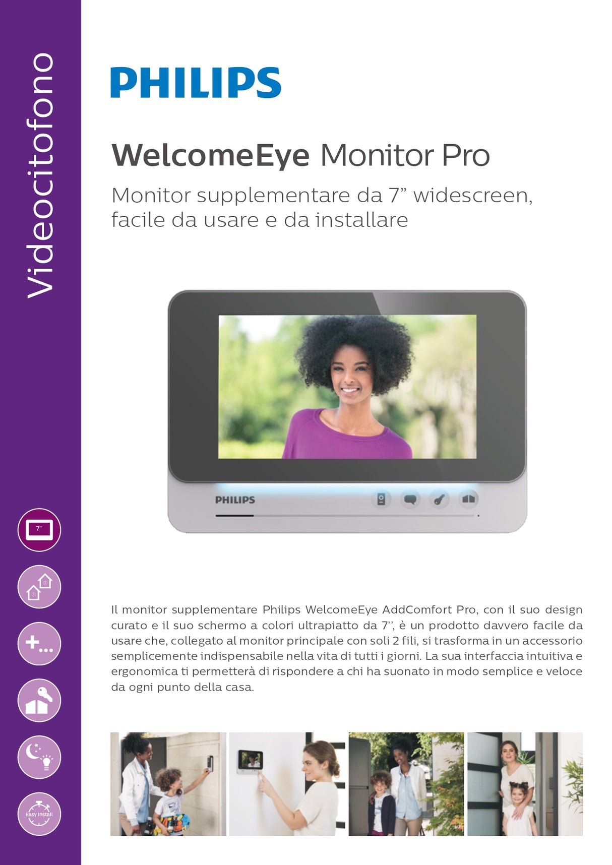 PHILIPS 531024 – WelcomeEye Monitor Pro | Videocitofono 7" Widescreen | Monitor Supplementare | Facile Installazione