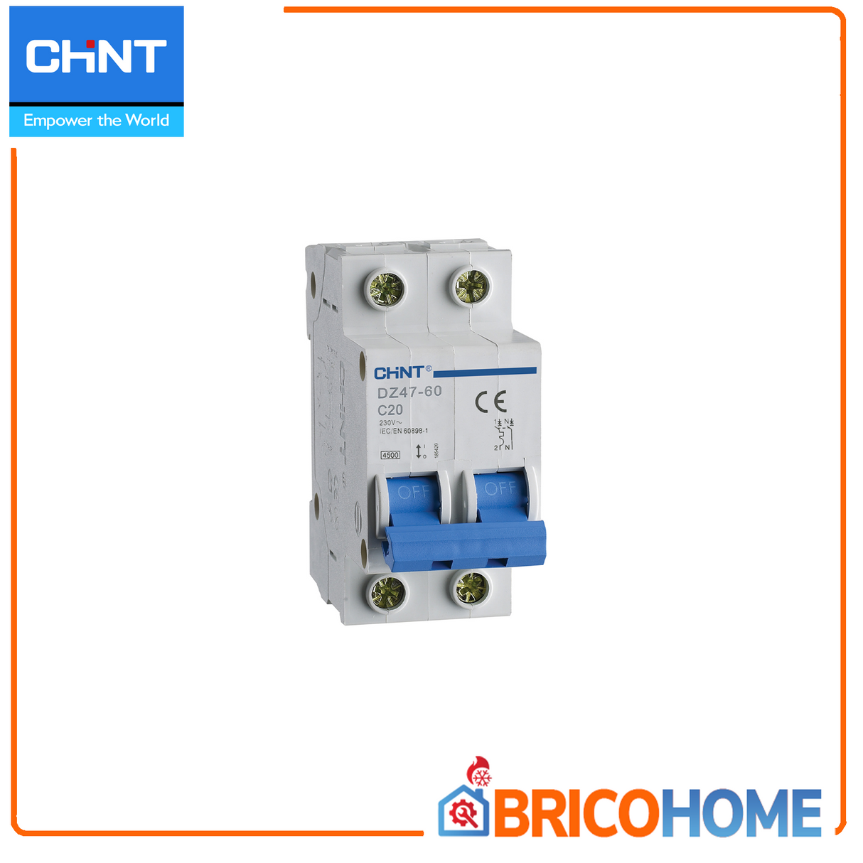 2-module circuit breaker - 1P+N 4.5kA Curve C - CHINT