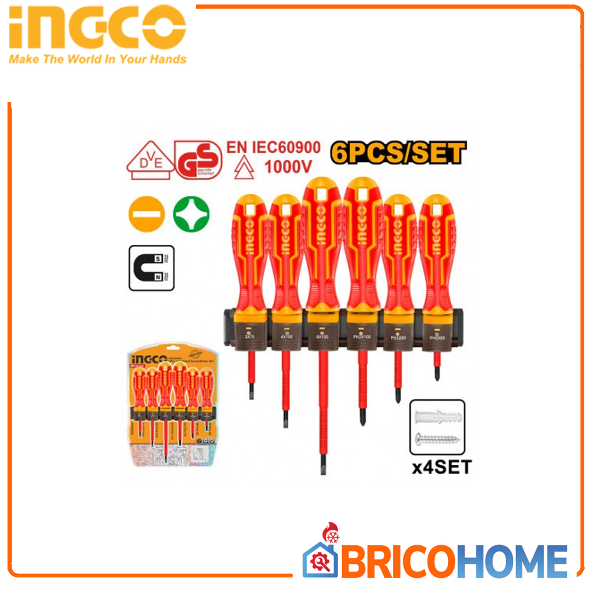 Insulated screwdriver set 1000V 6pcs INGCO