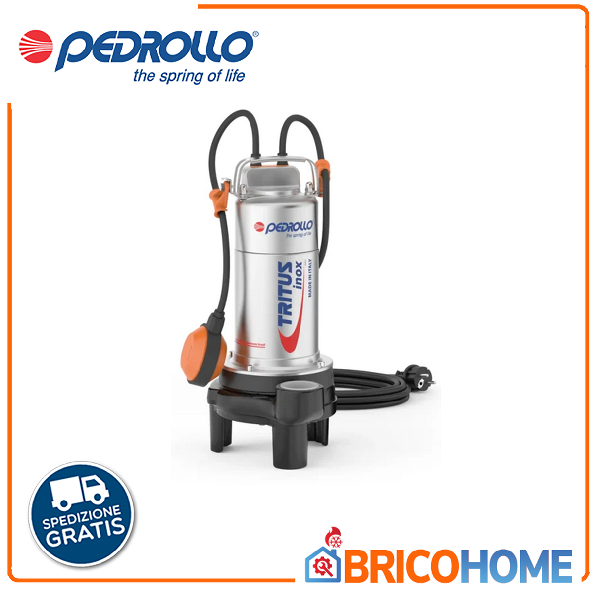 Pedrollo  Elettropompa sommergibile con trituratore per drenaggio pozzi neri e liquami TRITUS-Inox TIGm 1.1 - 1,5HP