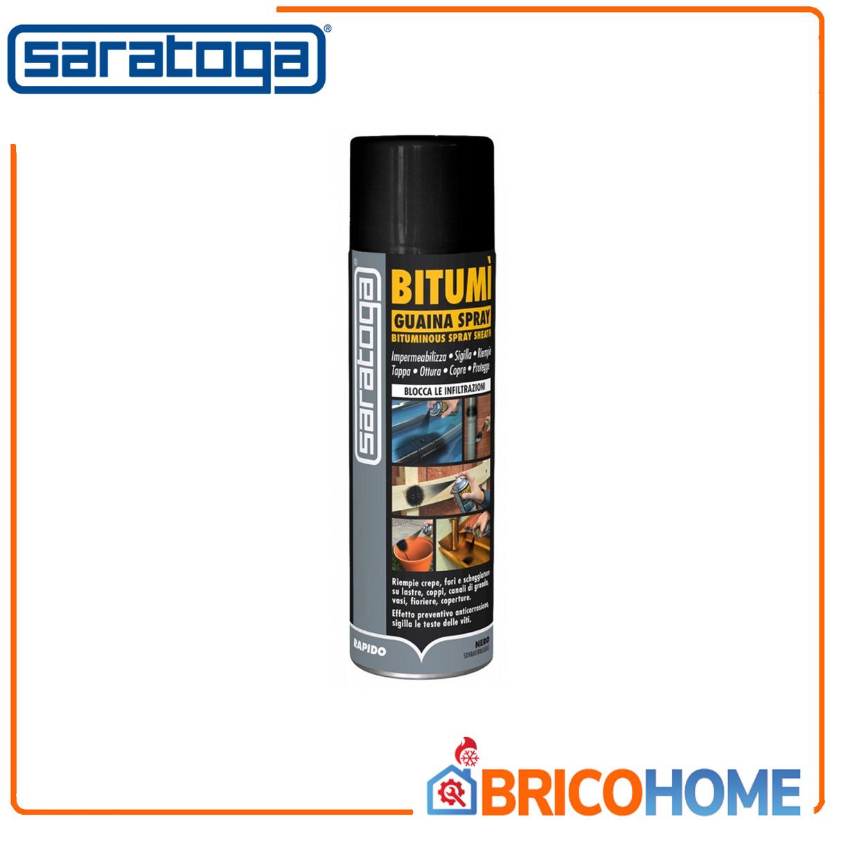 BITUMÌ SARATOGA Guaina Spray Impermeabilizzante 500ml – Protezione Rapida per Tetti, Terrazzi e Muri