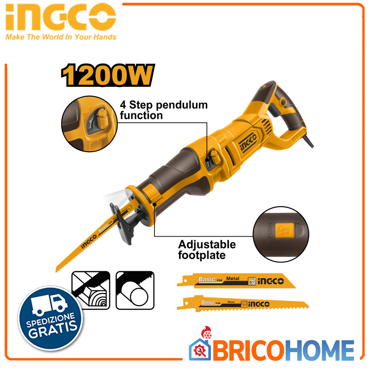 INGCO Seghetto a Gattuccio 1200W con velocità variabile