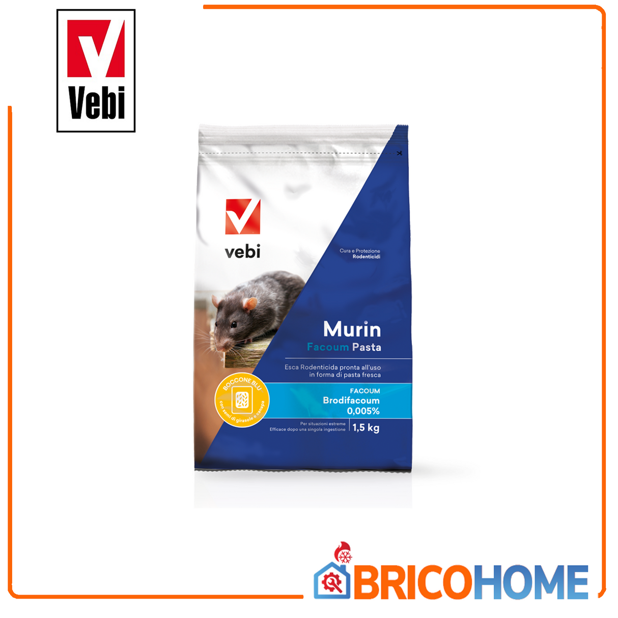 VEBI - Murin Facoum Pasta | Esca Rodenticida Bocconi Pasta Fresca | Box 3 x 500g | Brodifacoum 0,005% | PT14