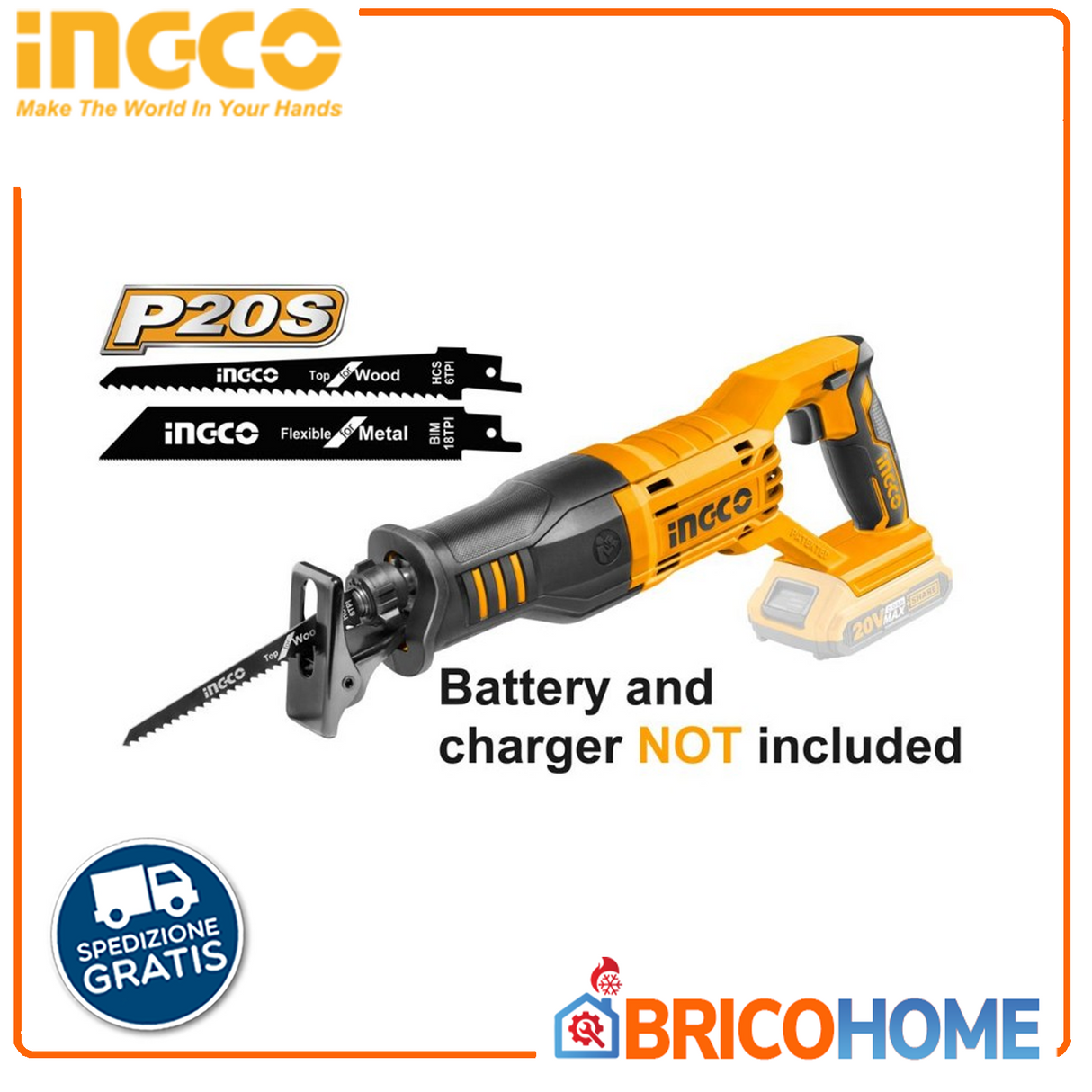 Seghetto a gattuccio 20v ( solo corpo ) + 2 lame INGCO