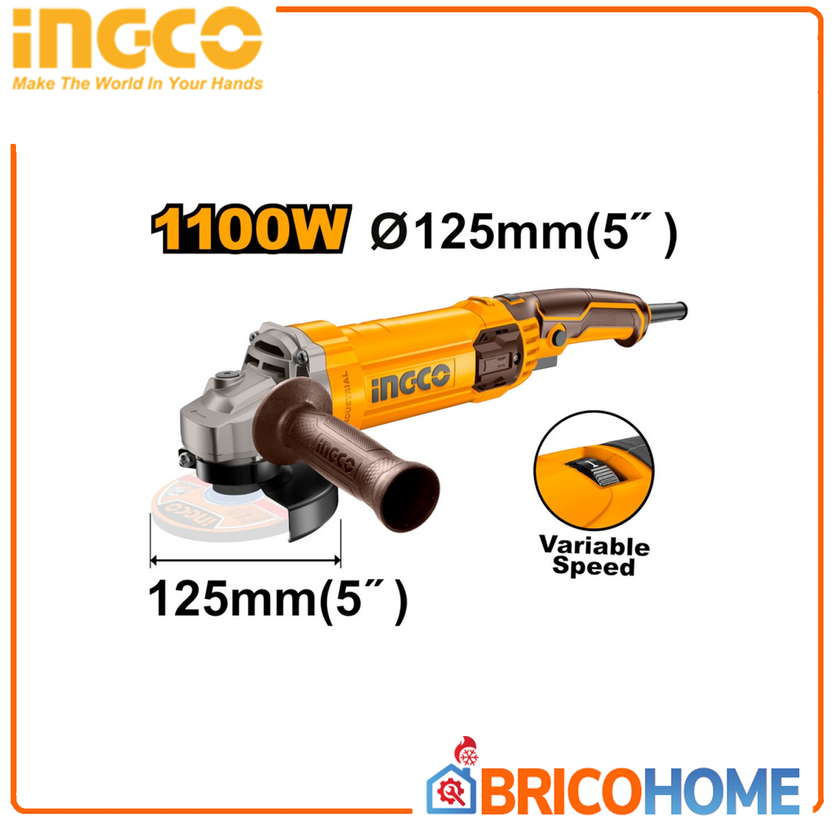 Smerigliatrice angolare 125MM 1100W con controllo della velocità variabile - INGCO
