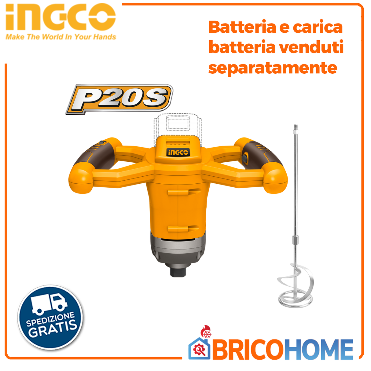 Miscelatore per malte 20V batteria nudo INGCO ( solo corpo )