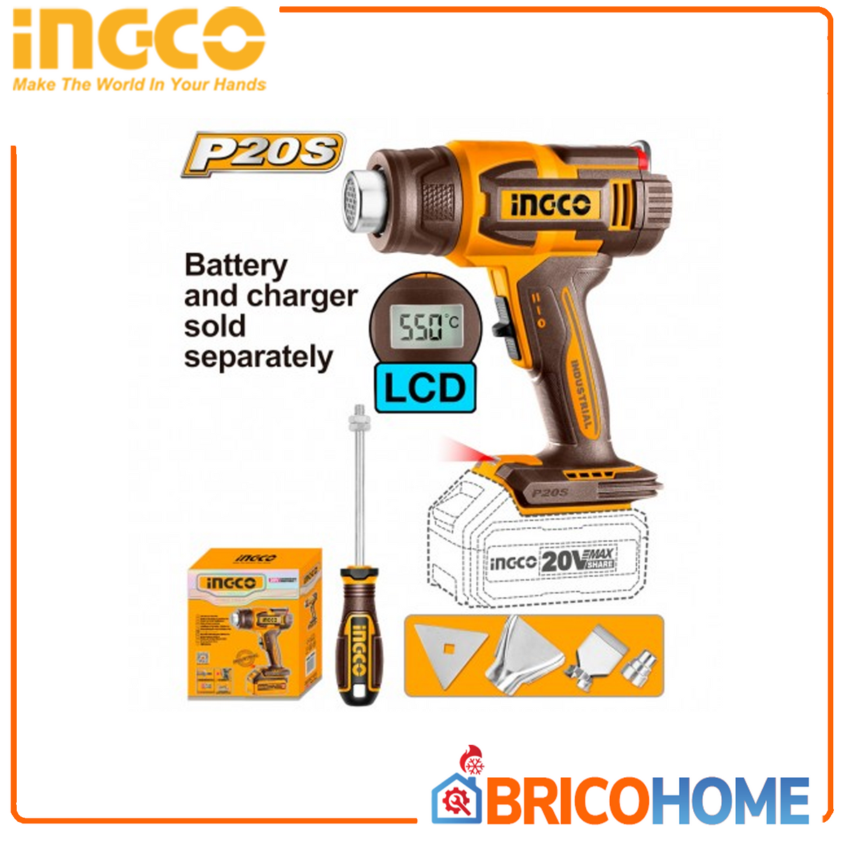 INGCO Termosoffiatore pistola termica con display LCD a batteria 20V nudo ( solo corpo )