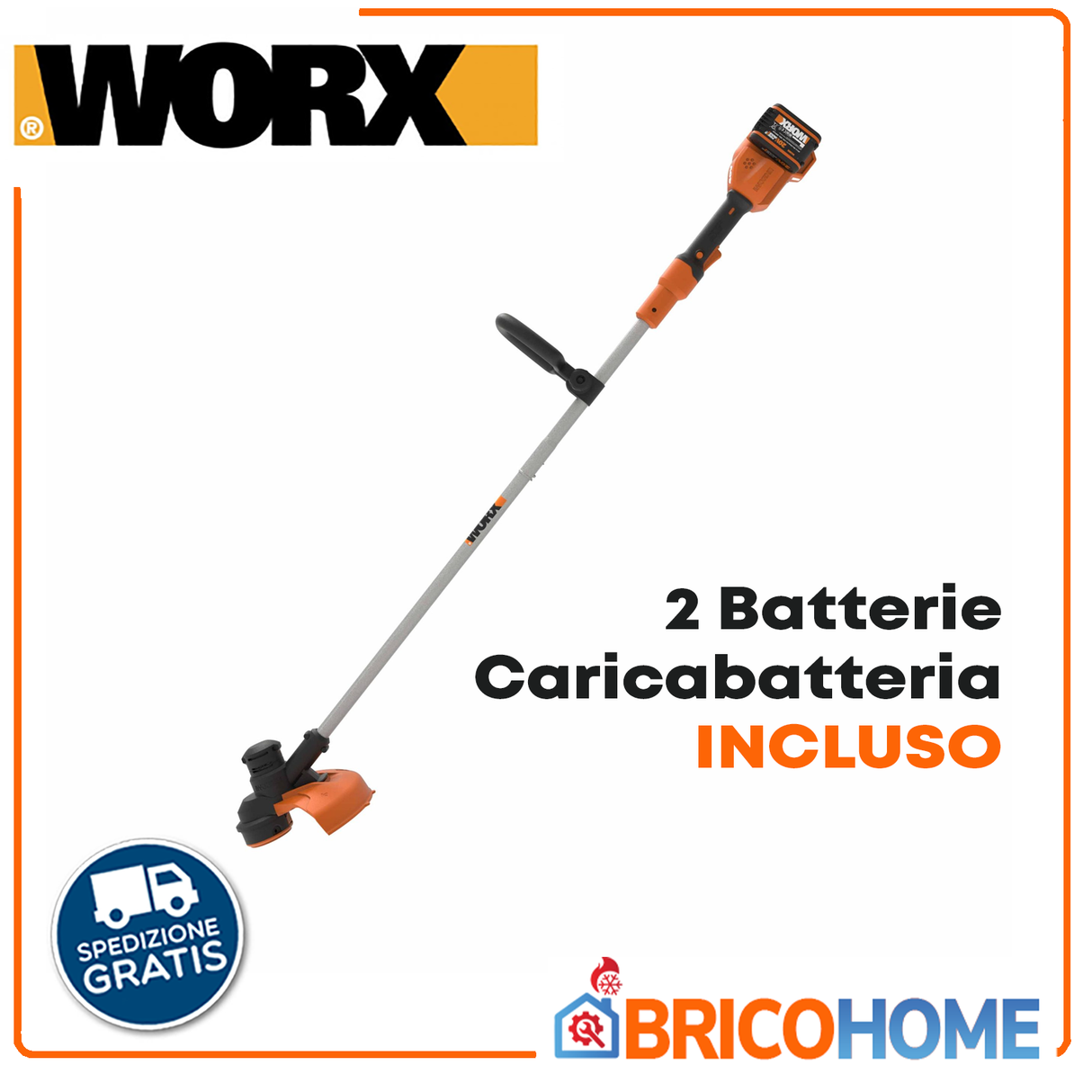 Decespugliatore a batteria 40V con 2 batterie incluse ( 20V 2Ah ) e caricabatteria Worx WG183E