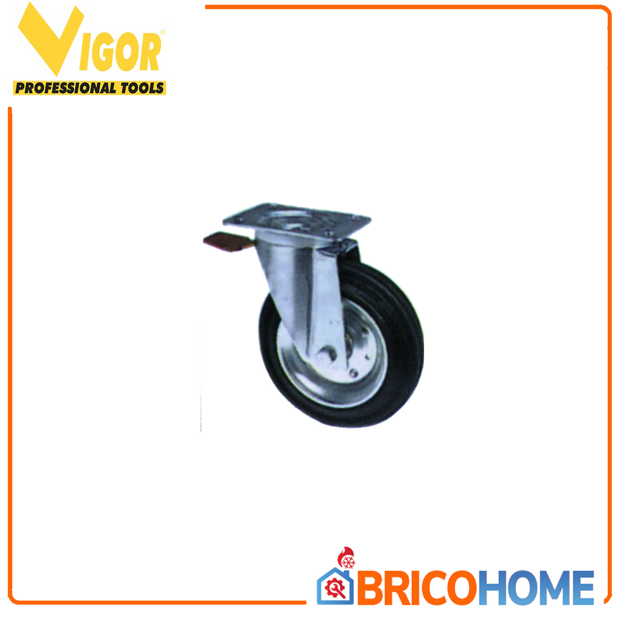 Ruota gommata girevole con freno e piastra 80x24mm