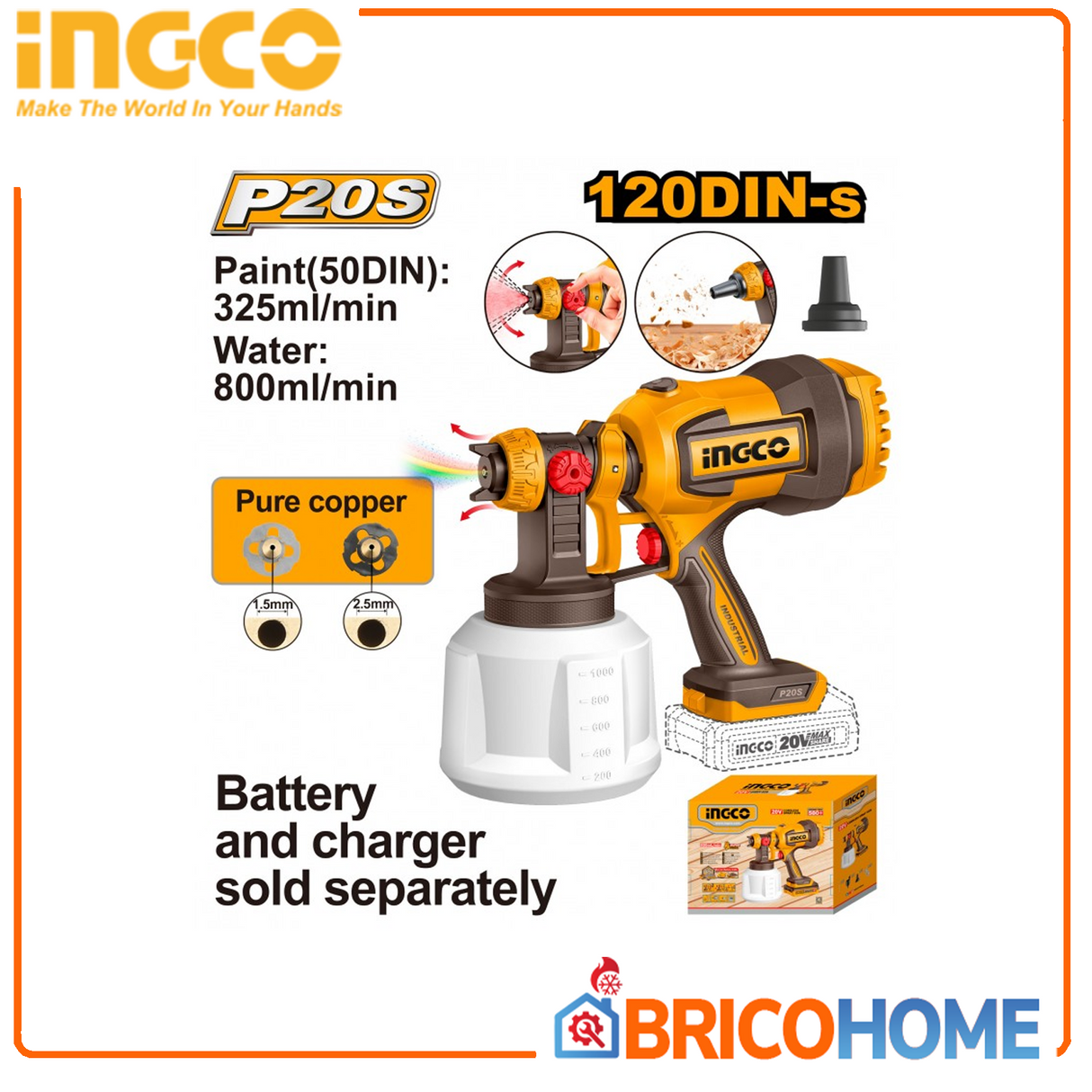 INGCO 20V Battery Airbrush Naked (Body Only) NEW