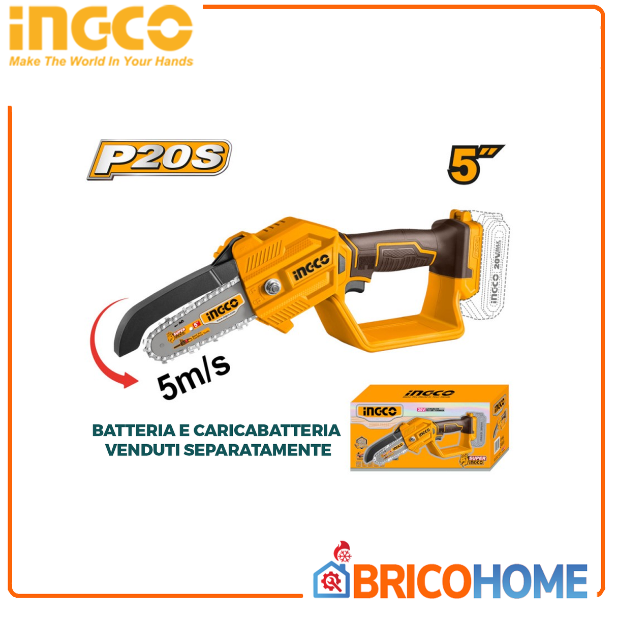 INGCO Elettrosega a batteria con barra da 13cm 20v nuda ( solo corpo )