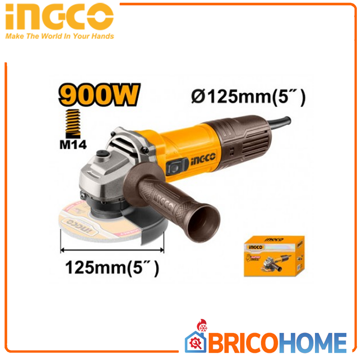 INGCO – Smerigliatrice Angolare 900W | 125mm | 12000 giri/min | M14