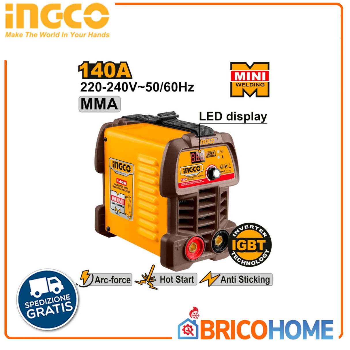 INGCO Saldatrice Inverter ad elettrodo MMA 140A con display