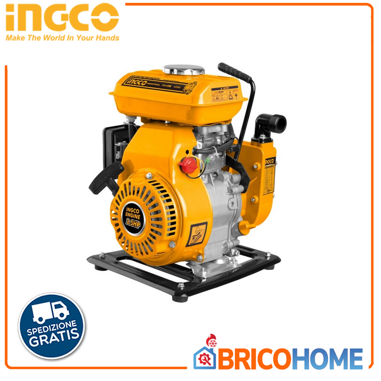 INGCO Motopompa a scoppio benzina 2,5HP raccordi da 1''