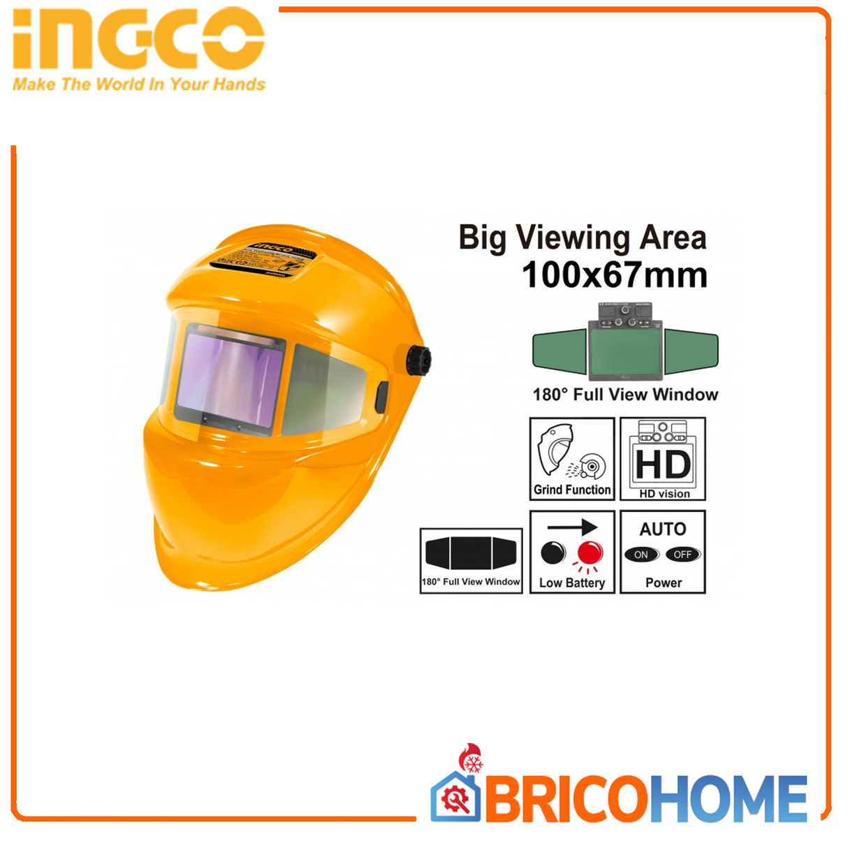 INGCO Casco Maschera per saldatura ad oscuramento automatico