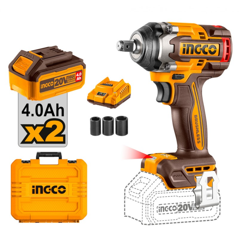 Schlagschrauber 1/2'' 500 Nm mit 2 20V 4Ah Batterien im Koffer - INGCO