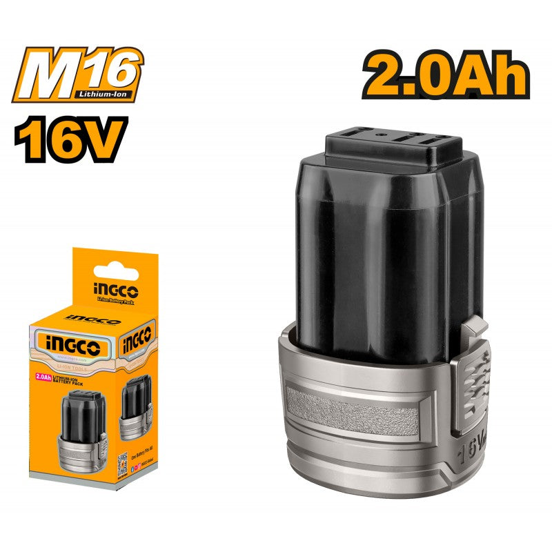 INGCO - Batteria al Litio 16V 2,0Ah FBLI1620E | Serie M16 | Li-Ion | Una batteria per tutti gli utensili M16 | In Scatola