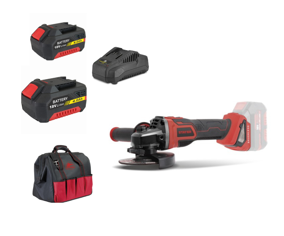 STAYER Smerigliatrice Angolare AGBX L2024 | Brushless 18V | Ø115mm | 2 Batterie 4Ah