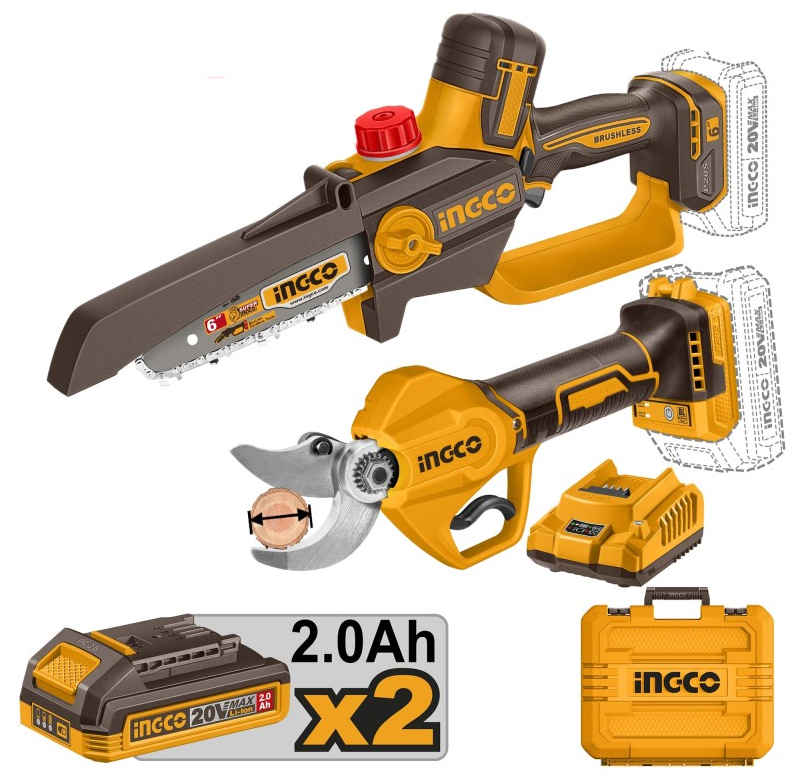 Ingco kit minisega CGSLI2066 + forbici da pota CSSLI20308 con batteria/caricabatteria – COSLI250795E
