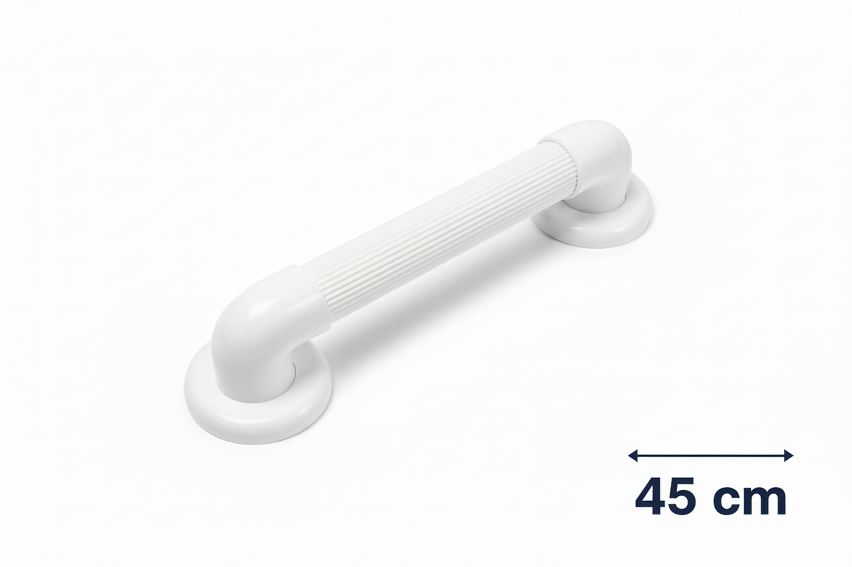 Maniglione sicurezza bagno bianco 45cm dicitura misura sfondo bianco