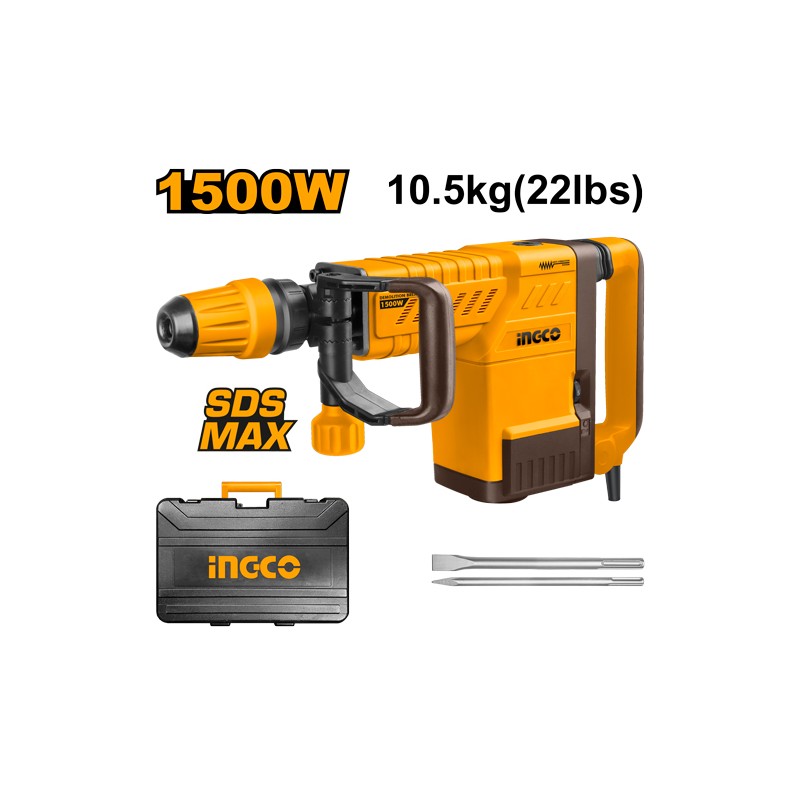 SDS-MAX 1500W Demolition Hammer in Case + 2 Chisels - PDB15006 INGCO
