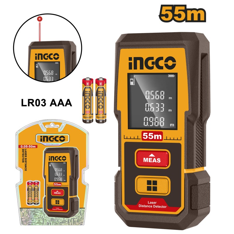 INGCO - Metro Laser 55m HLDD0508 | ±2mm | 8 Funzioni | Classe 2 | Doppio Blister
