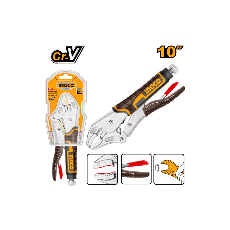 INGCO HCJLW0110 pinza a scatto PRO 10 pollici in Cr-V con ganasce curve e confezione blister