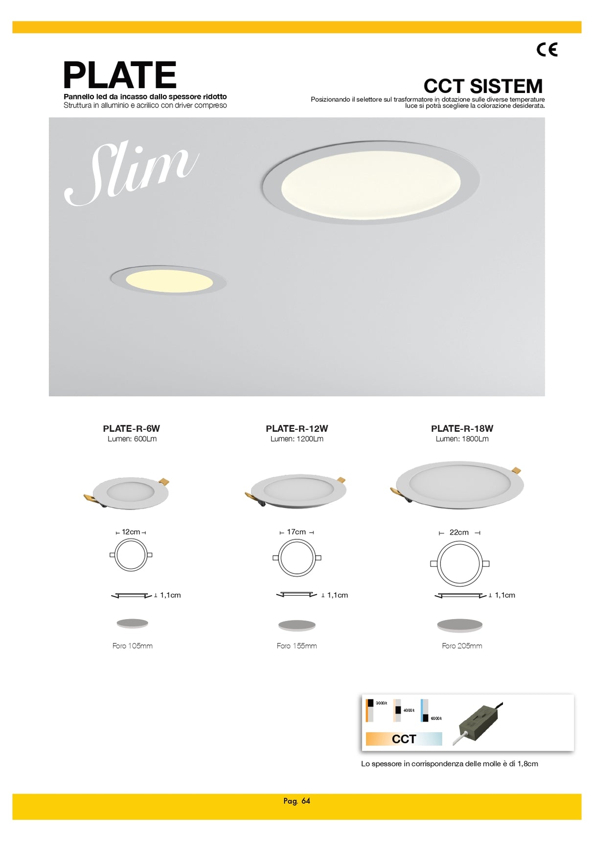 CF PLATE-R6W-CCT – Pannello LED da Incasso Rotondo 6W | CCT 3 in 1 | Ø120 mm