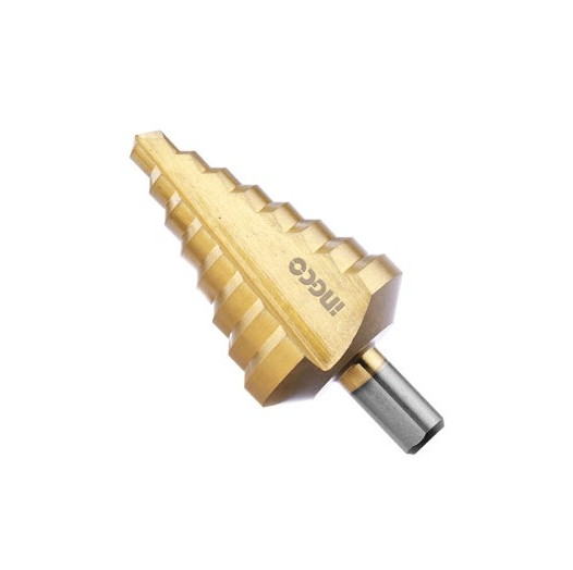 INGCO - Stufenkonusbohrer AKSDS10453 | 10-45 mm | 8 Stufen | HSS 4341 | Titanbeschichtung | Runder Schaft