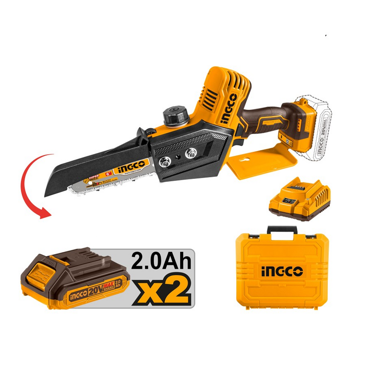 INGCO Mini Elettrosega 20V 6'' con 2 batterie da 2Ah caricabatteria e valigetta