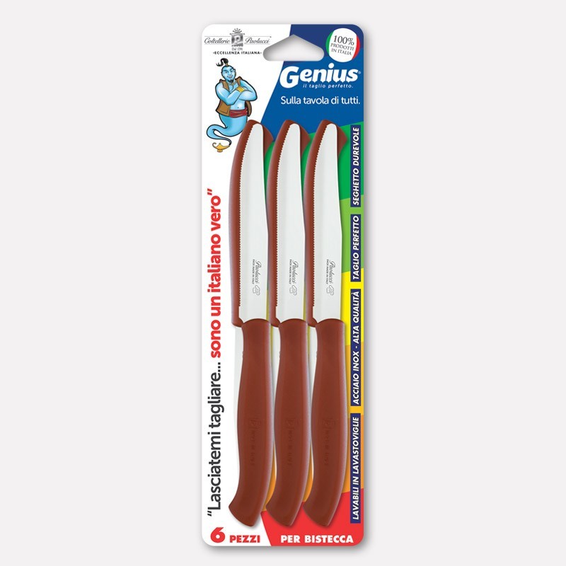 Coltellerie Paolucci Set 6 coltelli per bistecca lama seghettata cm.11 GENIUS