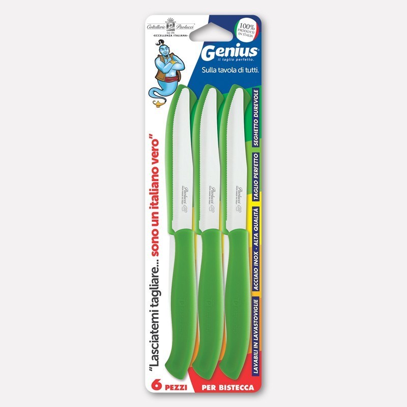 Coltellerie Paolucci Set 6 coltelli per bistecca lama seghettata cm.11 GENIUS