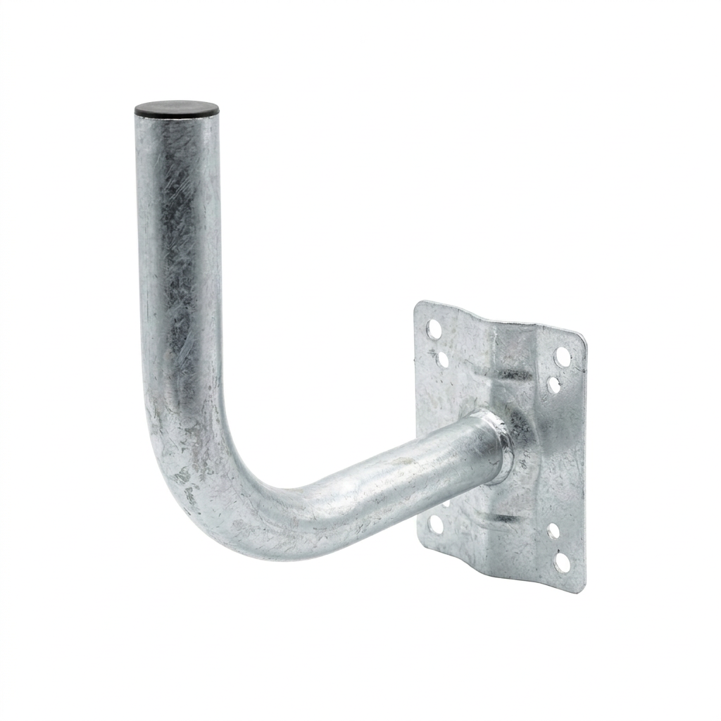Supporto curvo zincato su fondo bianco puro