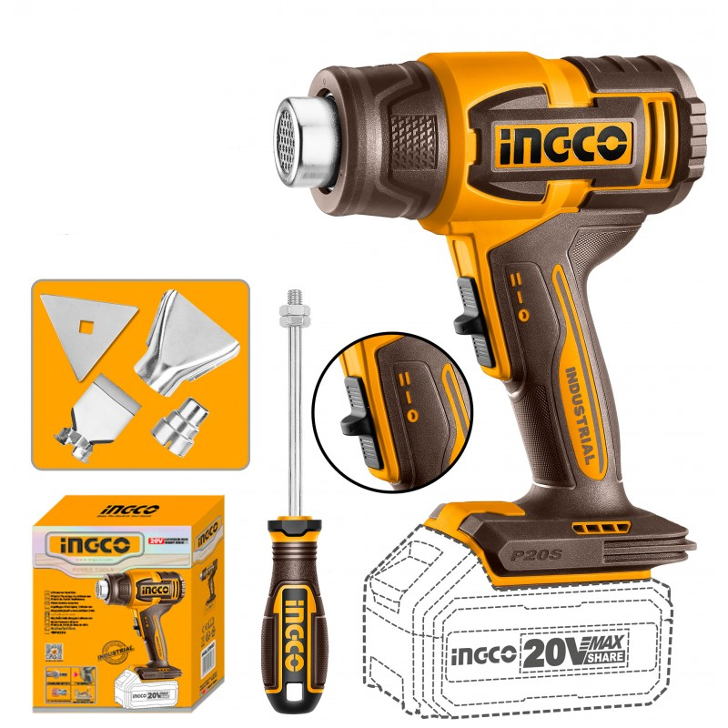 INGCO Termosoffiatore pistola termica a batteria 20V 300°/500° nudo ( solo corpo ) HGLI2006