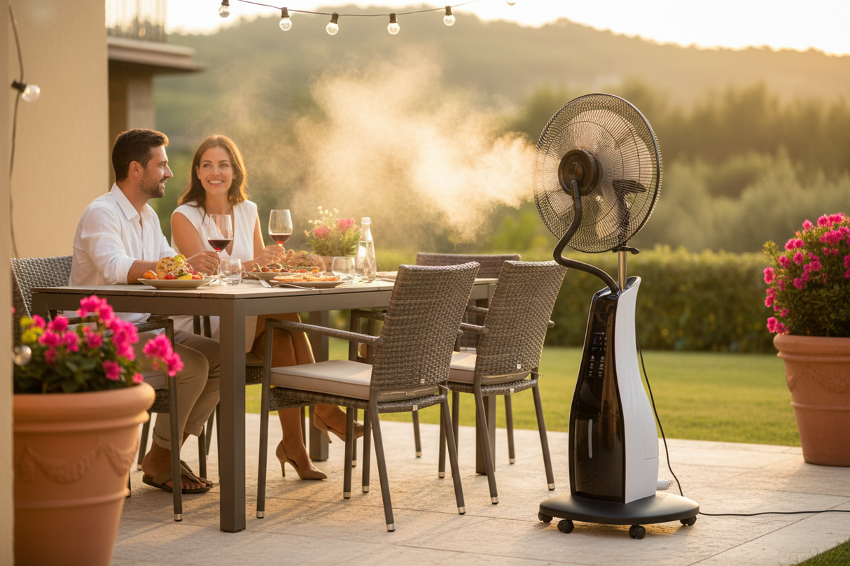 Ventilatore nebulizzatore Vinco nero terrazzo cena