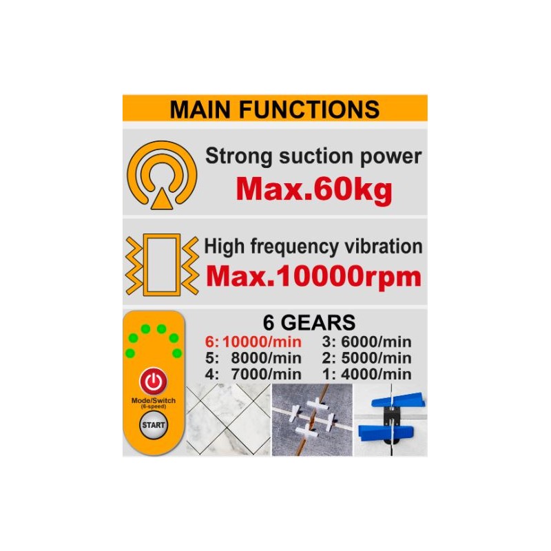 INGCO Ventosa vibrante per piastrelle 20V 130mm con accessori