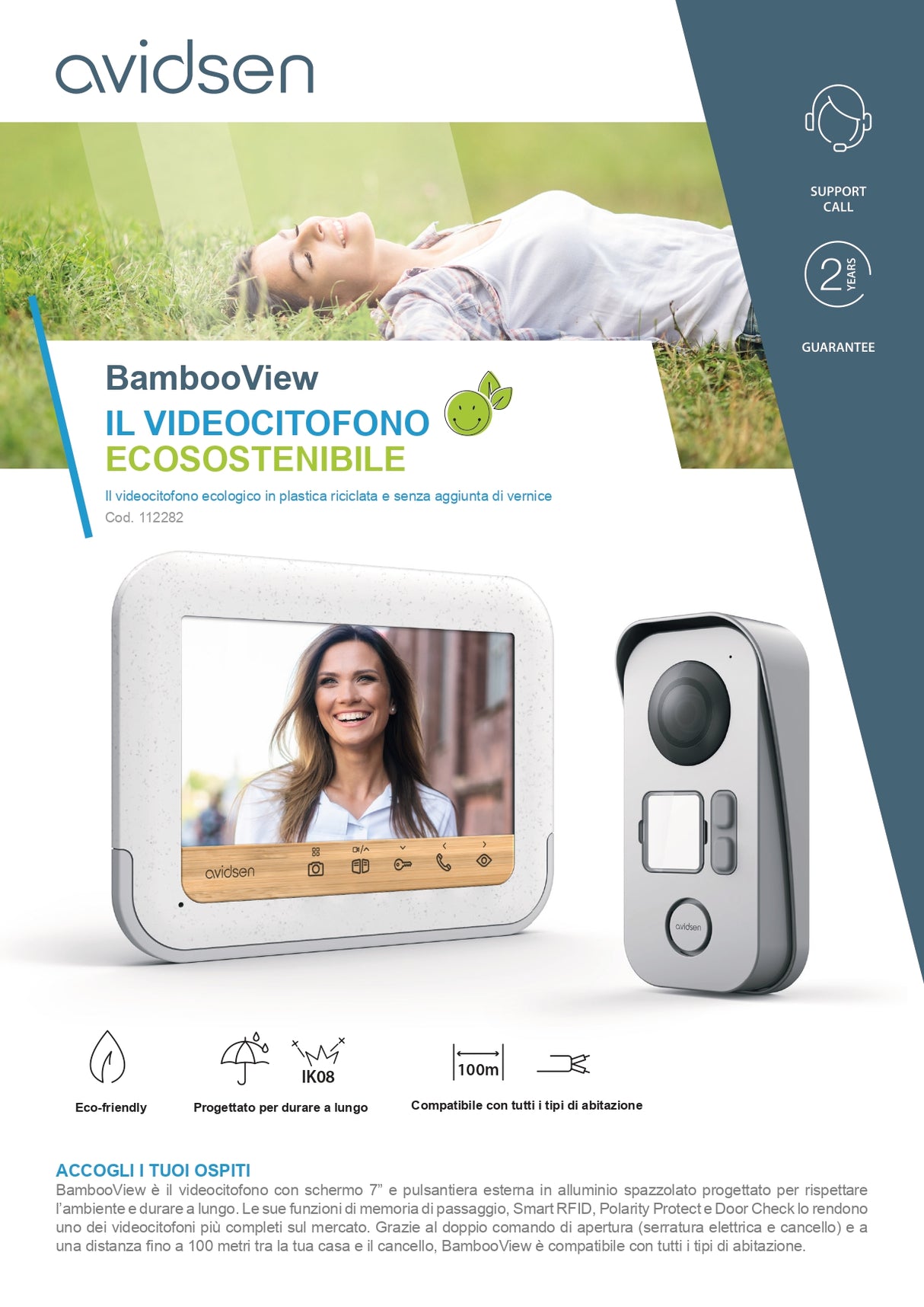 KIT Videocitofono a colori Bamboo 2 fili - Avidsen