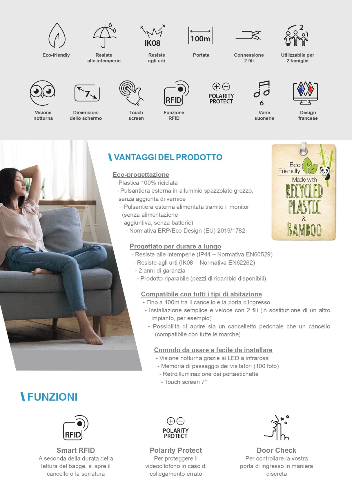 KIT Videocitofono a colori Bamboo 2 fili - Avidsen