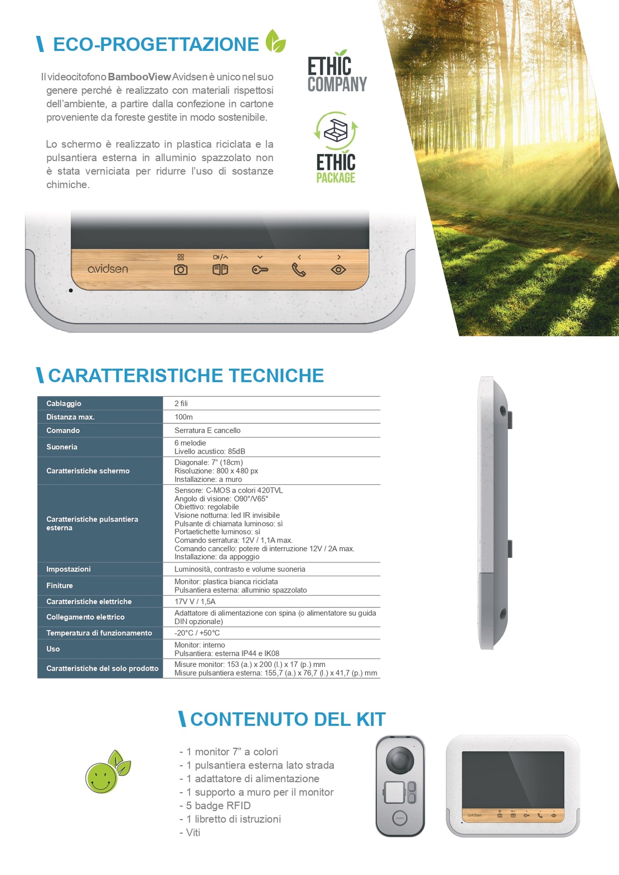 KIT Videocitofono a colori Bamboo 2 fili - Avidsen