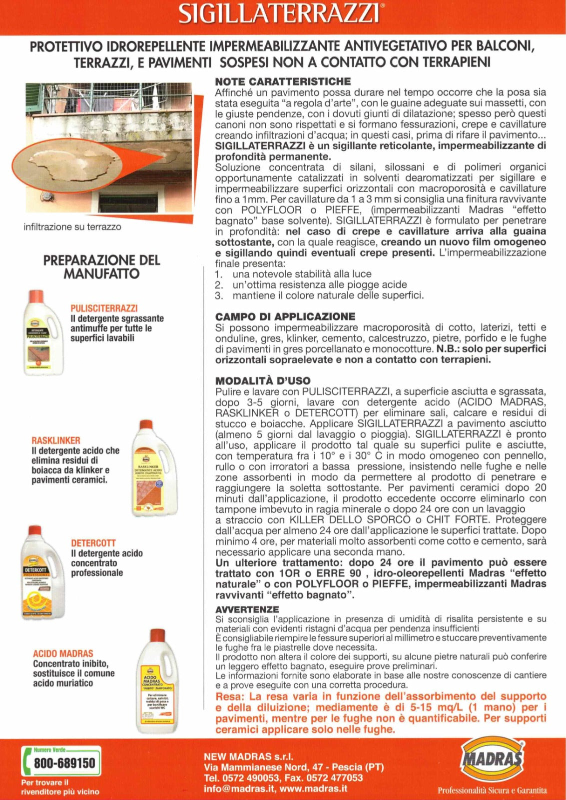 Protettivo idrorepellente impermeabilizzante per terrazzi 1LT - Sigillaterrazzi Madras