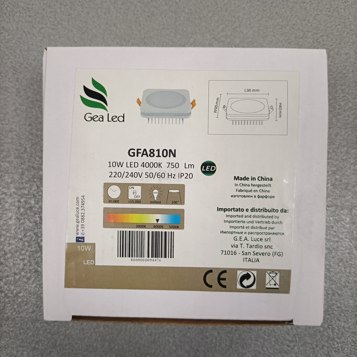 Faretto da incasso quadrato 10W - luce naturale 4000K - CARDEA - Gea Led