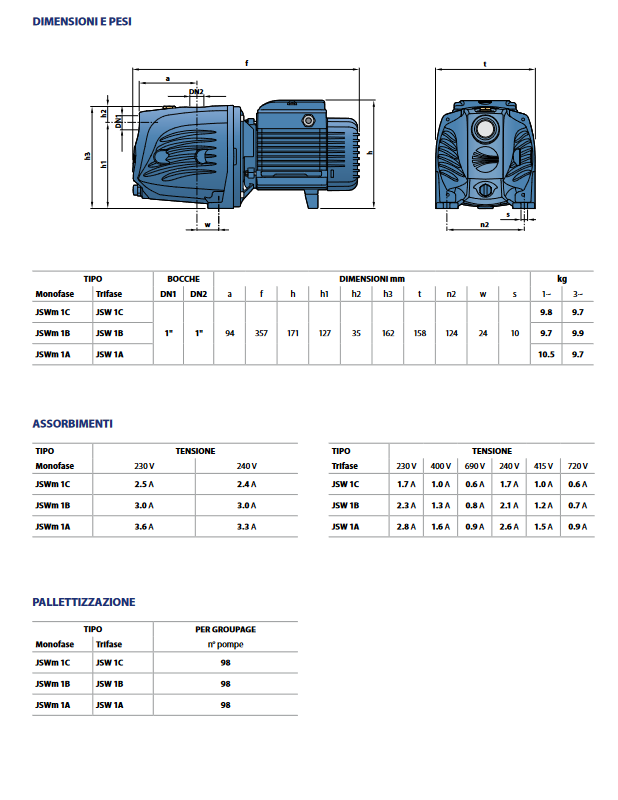 Elettropompa autoadescante PEDROLLO JSWm 1AX  - 0.75HP - per autoclave
