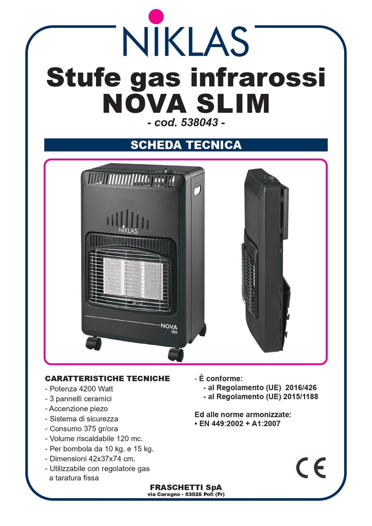 Stufa a gas infrarossi slim richiudibile 4200W Nova Niklas